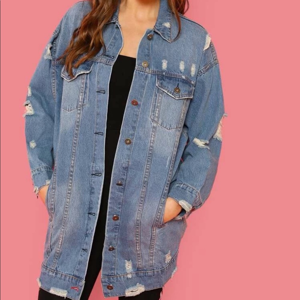 Pocket patched buttoned ripped Jacket